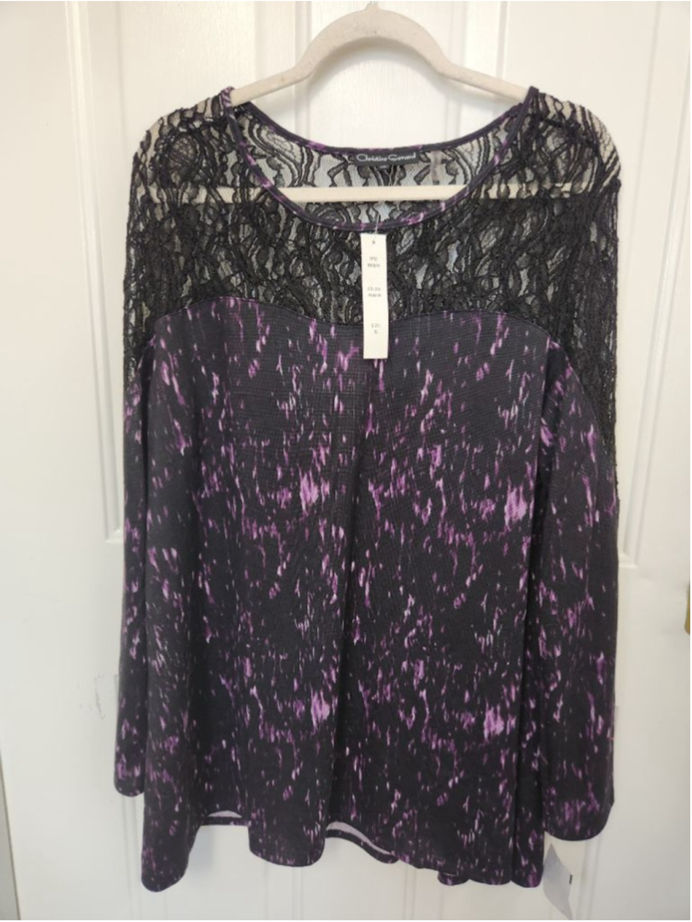 Christine Gerard Long Sleeve Shirt Black Purple with Lace shoulders